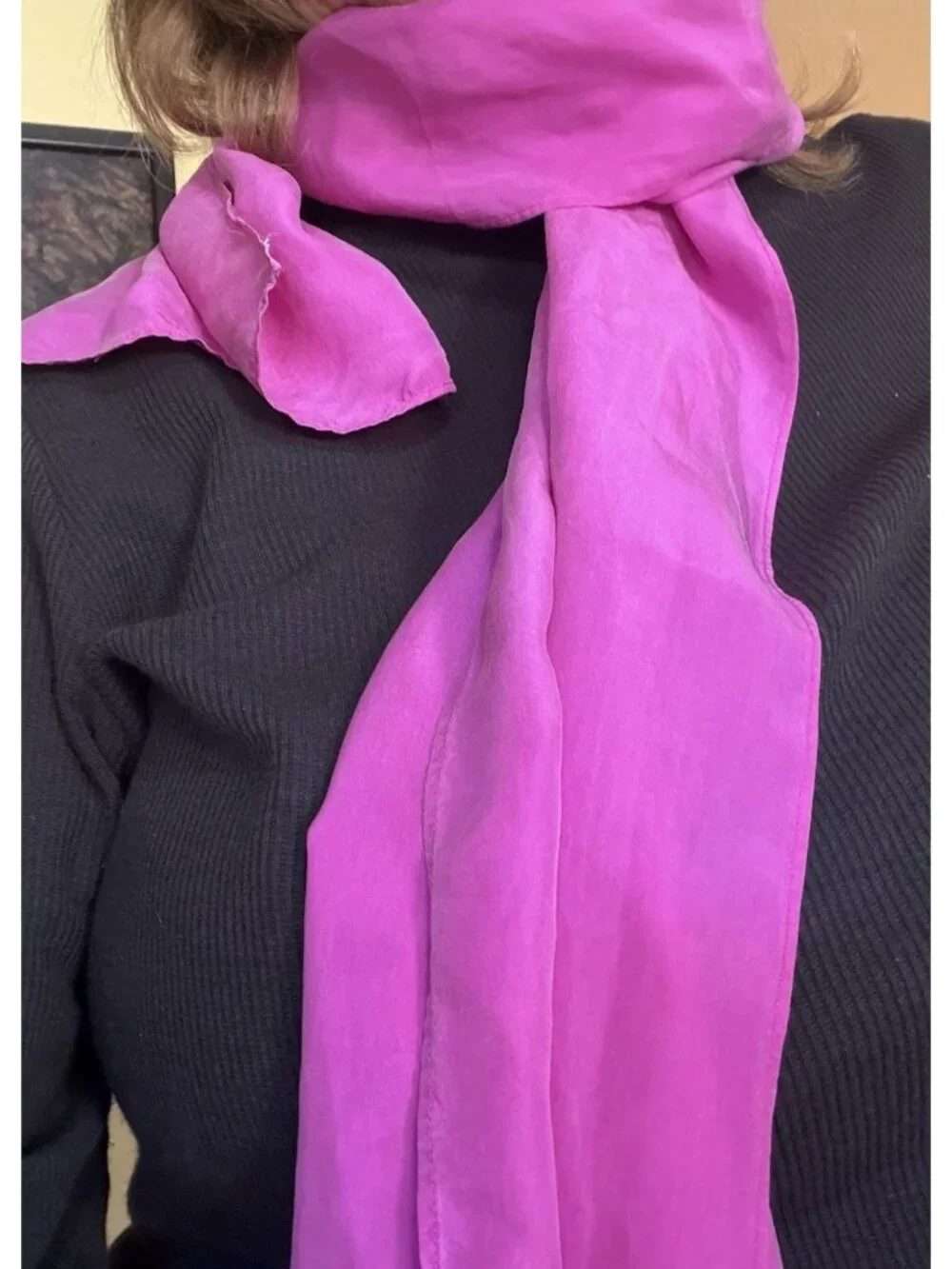 Vintage Vibrant Pink Silk Solid Rectangle Bright Boho Neck Scarf Elegant